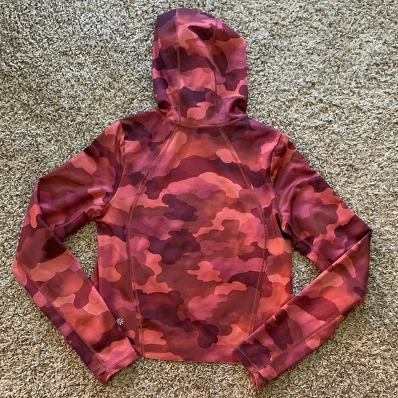 Athleta Women’s Pink and Red Camo Hooded Cropped Pullover Sweatshirt Hoodie XS - Picture 12 of 15